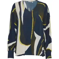 Fransa Langarmbluse "Langarm-Bluse FRLENA", Damen, Gr. S, blau (navy blazer aop so24 01d), Obermaterial: 51% Viskose LENZING ECOVERO CV LenzEcov. 49% Viskose CV., Blusen Langarmbluse