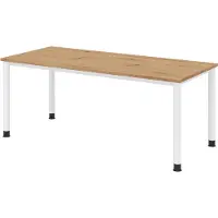 Bümö Schreibtisch Serie-H - Nachbildung: Asteiche, Größe: 180 x 80 cm, Gestell: Weiß