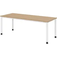 Bümö Schreibtisch Serie-H - Gestell: Weiß, Nachbildung: Eiche, Größe: 200 x 80 cm
