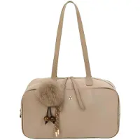 Gallantry Paris Gallantry, Ovalia Damen-Schultertasche in Veloursoptik mit schickem Pompon, Taupe