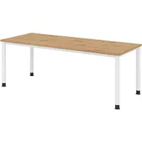 Bümö Schreibtisch Serie-H - Nachbildung: Asteiche, Gestell: Weiß, Größe: 200 x 80 cm