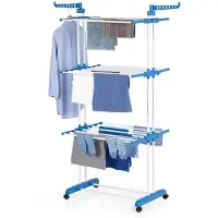 OEM Kleiderständer 3 Etagen mit Rädern - 63x76x173 cm - Weiß/Blau