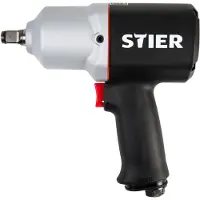 Stier Druckluft Schlagschrauber 15-PC, leicht, max. Lösemoment 1.054 Nm, vierkant, 1/2 Zoll, Stecknippel 1/4 Zoll, Schlagschrauber mit Hochleistungs-Stift-Schlagwerk, 3 Geschwindigkeitsstufen