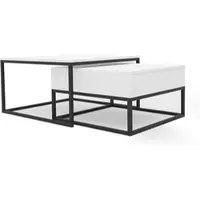 Idohome - Couchtisch 2er Set 2in1, mit Schublade und Stauraum, Push-to-Open, Metallrahmen, ELEGANT - Farbe Mattweiß