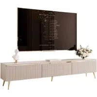 Idohome -TV-Lowboard SELIA 200 cm mit goldener Zierleiste Push to Open Fernsehschrank mit LED-Beleuchtung Geriffeltes Wohnzimmer TV-Schrank Kaschmir