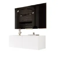 Idohome TV-Lowboard Angel 100 cm Weiß Matt – Fernsehschrank, Wohnzimmer, TV-Schrank, Medienmöbel, Hängeschrank mit LED-Beleuchtung , Push-to-Open