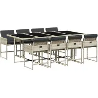 vidaXL 9-tlg. Garten-Essgruppe mit Kissen Hellgrau Poly Rattan