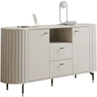 GrekPol IDOHOME-Geriffelte Kommode SENTO 190 cm mit 3 Schubladen 2 Türen Modernes Design Zweitürige Sideboard Funktionell und geräumig Kaschmir
