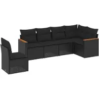 vidaXL 6-tlg. Garten-Sofagarnitur mit Kissen Schwarz Poly Rattan