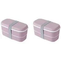 Semoic 2X Mikrowellengeeignete 2-Lagen-Brotdose mit FäChern Auslaufsichere Bento-Box Isolierte LebensmittelbehäLter-Brotdose Rosa
