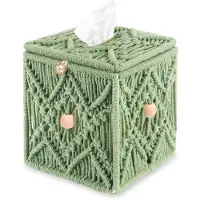 Semoic Handgefertigte Taschentuchbox-Hülle, Dekorativ, Makramee, Boho-Stil, Quadratisch, Aus Baumwollseil, Gewebt, Servietten- und Kosmetiktuch-Organizer