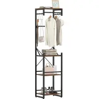 Costway Garderobenständer Metall, Kleiderständer, Freistehende Garderobe mit 4 Ablageflächen, 6 Haken & 3 Kleiderstangen, Kleiderschrank, 40x30x162cm
