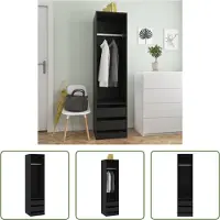 The Living Store Kleiderschrank mit Schubladen Schwarz 50x50x200cm Holzwerkstoff