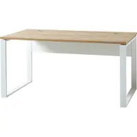 Bümö Homy Schreibtisch 158x79x75 cm Weiß/Eiche, melaminbeschichtet, 2 Kabeldurchlässe