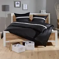 Lorena Uni Mako-Satin Bettwäsche Classic Blende 155x220 cm + 80x80 cm | schwarz - schwarz