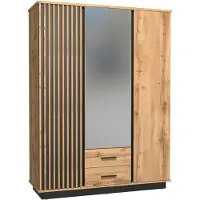 Masseno Schiebetürenschrank KIMA 145,5/193,6/52cm 3-türig mit Spiegel Eiche Wotan
