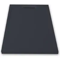 Mirlo Mineralguss-Duschwanne extra flach LUX Schieferoptik anthrazit 70x150cm Edelstahl in gleicher Farbe Auslaufschutz in Farbe