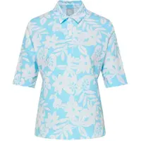 Rabe T-Shirt, Hellblau, Größe 46, Polokragen, halblange Ärmel, floraler Print, Strass