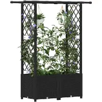 vidaXL Hochbeet mit Rankgitter und Dach Schwarz 124,5 x 40 x 136 cm PP