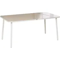 Beliani Gartentisch Hellbeige Stahl mit Glasplatte Sicherheitsglas 160 x 90 cm Rechteckig für 6 Personen Pulverbeschichtet UV Beständig Wetterfest