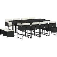 vidaXL 13-tlg. Garten-Essgruppe mit Kissen Schwarz Poly Rattan