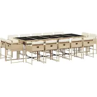 vidaXL 15-tlg. Garten-Essgruppe mit Kissen Beige Poly Rattan