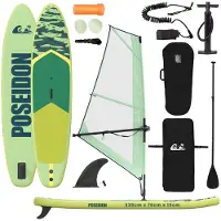 vidaXL Aufblasbares SUP-Board mit Segel POSEIDON 330 x 76 x 15 cm Grün