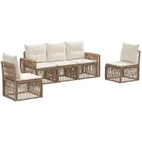 vidaXL Gartensofa-set 5 Stk. Beige und Cremeweiß Poly-Rattan