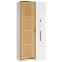 MODFU Vitrine MDF Weiß 70x40x160 cm mit LED-Beleuchtung, Glasfront und seitlichem Auszug