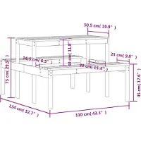 vidaXL Picknicktisch 110x134x75 cm Massivholz Kiefer