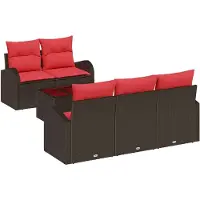 vidaXL Gartensofa-set 6 stk. 5-Sitzanzahl Beige und Rot Poly-Rattan
