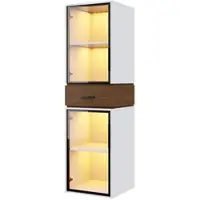 STILVORA Standvitrine MDF Weiß 40x40x200 cm mit Sicherheitsglas, 2 Glastüren, 1 Schublade und LED