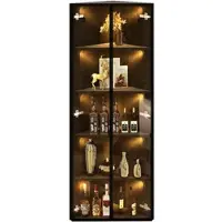 Merax LED Eckvitrine 62×35×160 cm, Vitrinenschrank mit gehärteten Glastüren & Beleuchtung, Sammlungsvitrine, Bücherregal, Eckschrank, Schwarz