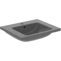 Ideal standard i.life B Möbelwaschtisch 610mm, 1 Hahnloch, mit Überlauf, T460558, Farbe: Grau glänzend