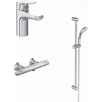 Ideal standard Armaturen-Paket Ceraflex BD012AA Chrom (Enthält Waschtischarmatur, Brausethermostat Aufputz, Brausekombination und Fliesenausgleich)
