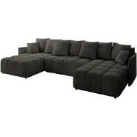 ALTDECOR Ecksofa - LONLI-U - 350x190x68 - Schwarz - Corner Sofa Eckcouch Couch U-Form, Schlafcouch Ausziehbar Wohnlandschaft