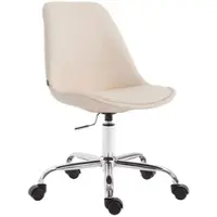 Décoshop26 - Bürostuhl/Arbeitshocker auf Rollen höhenverstellbar cremefarbenes PVC und Chrommetall 10_0002682