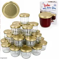 MamboCat 100er Set Sturzglas 230 ml Marmeladenglas Einmachglas Einweckglas To 82 goldener Deckel incl. Diamant-Zucker Gelierzauber Rezeptheft