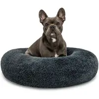 Lionto Donut Hundebett, rundes Hundesofa mit Plüschbezug & Anti-Rutsch-Noppen, weich & gemütlich, 70 cm Durchmesser, dunkelgrau