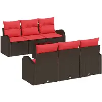 vidaXL Gartensofa-set mit Speicher 7 pcs Beige und Rot Poly-Rattan
