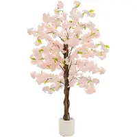 ML-Design Künstlicher Kirschblütenbaum 150 cm Rosa, Kunstbaum mit Naturholzstamm im Topf für Innen & Außen