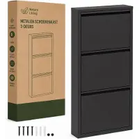 WDMT Schuhschrank 3 Türen – 50 x 15 x 103,5 cm – Schuhregal – Schuhaufbewahrungssystem – Metall – Schuhaufbewahrungsbox – Schwarz