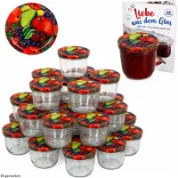 MamboCat 100er Set Sturzglas 230 ml Marmeladenglas Einmachglas Einweckglas To 82 Obst Dekor Deckel incl. Diamant-Zucker Gelierzauber Rezeptheft
