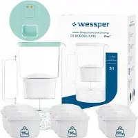 Wessper D2 BOROSILICATE futureflow Wasserfilterkanne 3 L Minze – mit 10 AquaMax Filter