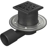 Chud?j Bodenablauf seitlich schwarz D50/75 NEPTUN, Edelstahlflansch, FACE schwarzes Gitter F1 388 B X C