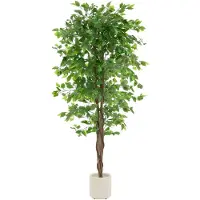 ML-Design Kunstpflanze Ficus 180 cm, künstlicher Baum mit Naturholzstamm im Topf für Innen & Außen