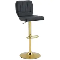 OKWISH Drehbarer Barhocker aus Metall und Kunstleder in Schwarz/Gold, höhenverstellbar 52x45x93-114 cm, mit Rückenlehne und Fußstütze