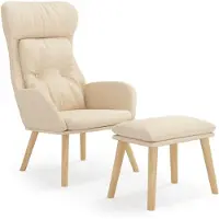 vidaXL Relaxsessel mit Hocker Creme Stoff