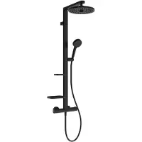 Ideal standard Ceratherm Alu+ Duschsystem Eco mit Brausethermostat, 2 Ablagen, 2-Funktions-Handbrause, runde Kopfbrause, Silk Black, BE211XG