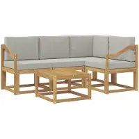 vidaXL Outdoor-Sofagarnitur 5 Stk. Weiß und Hellgrau Polyester
